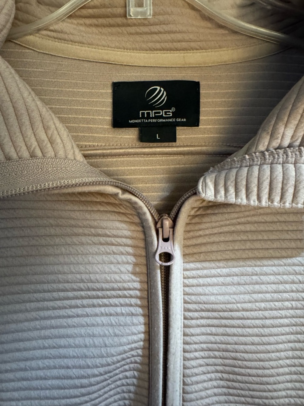 MPG Quilted Zip-Front Jacket in Beige